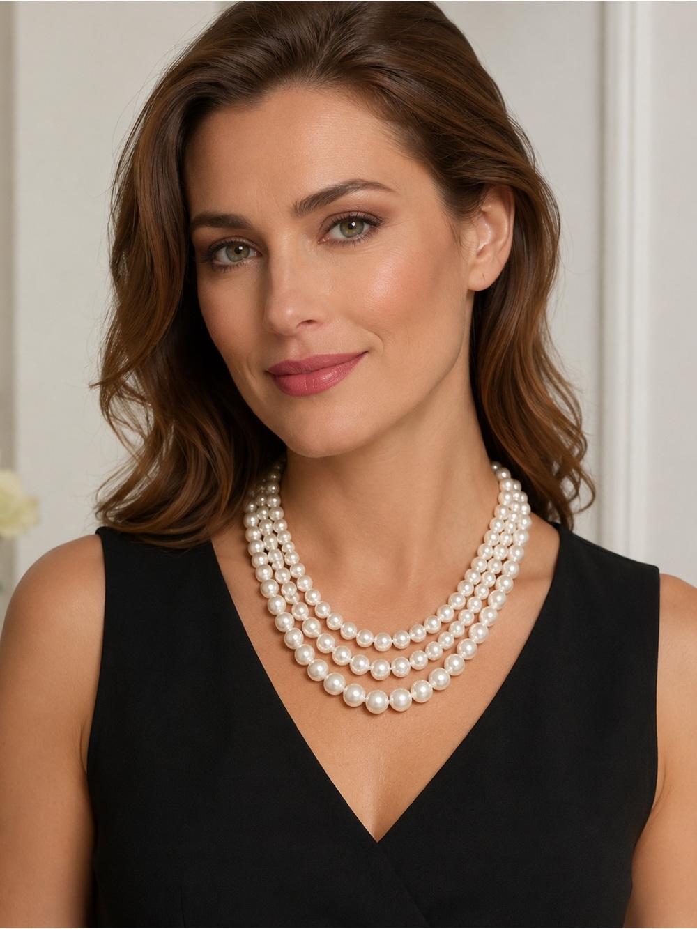 Classic Three-Strand White Pearl Necklace - Unbranded
